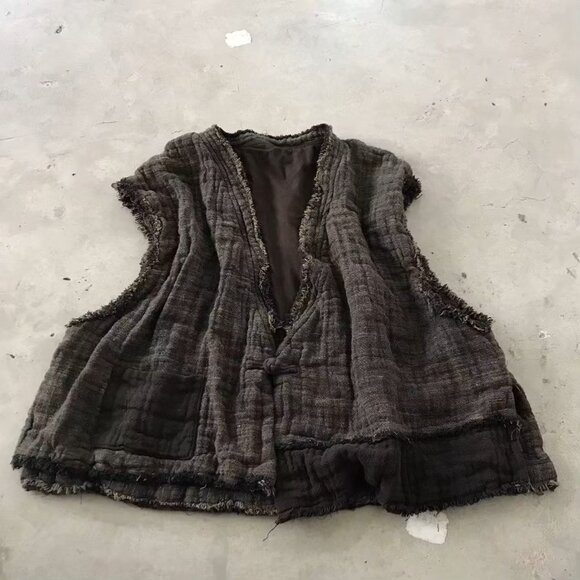 100% Cotton Double Sided Vest, OS, brown/khaki color - Picture 11 of 11